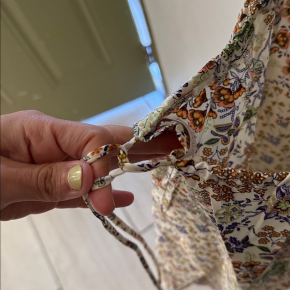 Olivaceous Floral Cream Purple Pink Orange Green Baby Doll Puff Sleeve Mini M - Picture 4 of 6